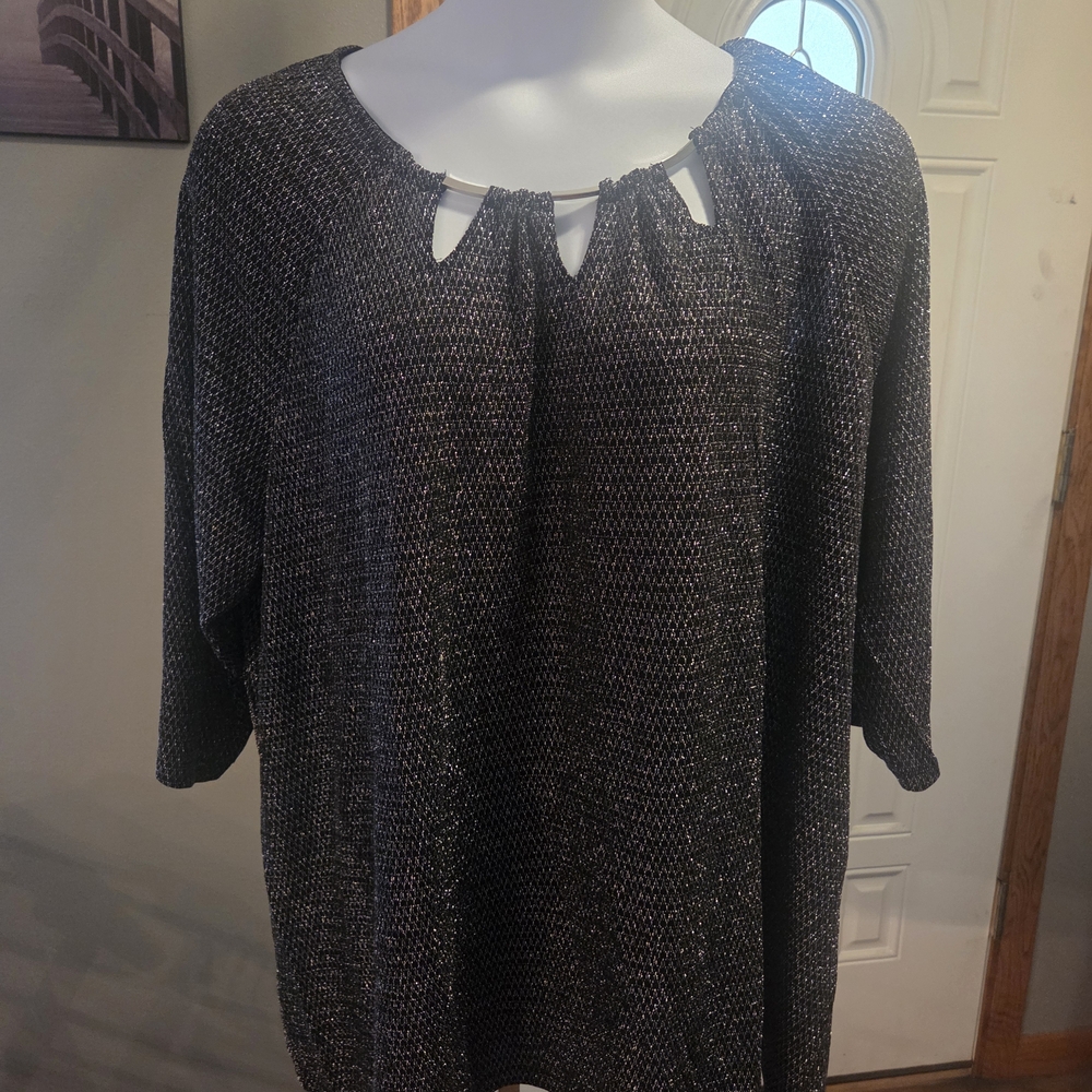 Catherines Black Metallic Women's Blouse